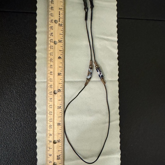 Accessories - Beaded Leather Eyeglass Holder Necklace with Blue Accent Beads